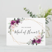 Lila Pflaumenrot wird meine Trauzeugin sein Einladung (Stehend Vorderseite)