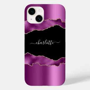Lila Pflaumenschwarz-Agar-Marmornamenskript Case-Mate iPhone 14 Hülle