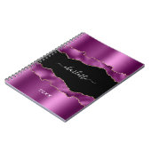 Lila Pflaumenschwarz-Agar-Marmornamenskript Notizblock (Linke Seite)