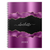 Lila Pflaumenschwarz-Agar-Marmornamenskript Notizblock (Vorderseite)