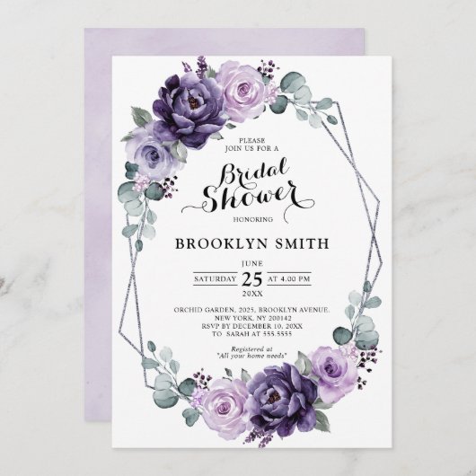 Lila Pflaumensilber-geometrisches Brautparty Einladung (Vorne/Hinten)