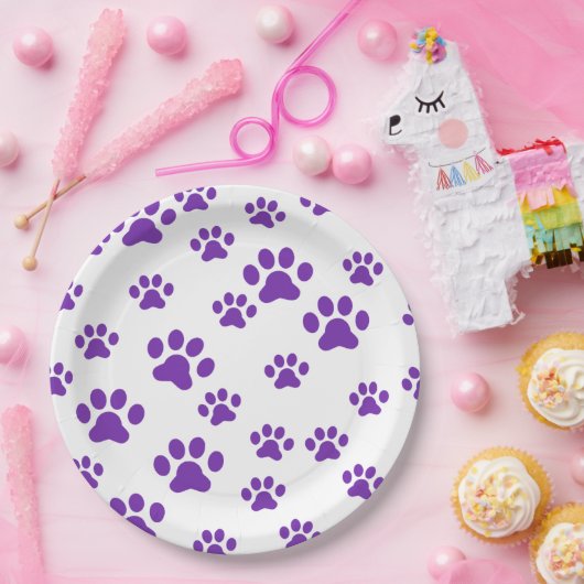 Lila Pfotendrucke Pappteller (Party)