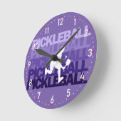 💜 Lila Pickleball-Silhouette Pickleball Runde Wanduhr (Winkel)