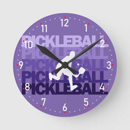 💜 Lila Pickleball-Silhouette Pickleball Runde Wanduhr (Vorderseite)