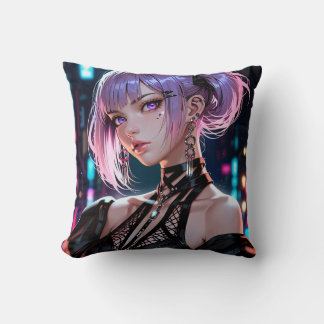 Lila Pigtail Anime Girl Kissen