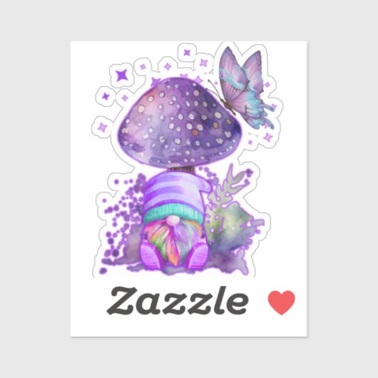 lila Pilz mit Gnome Aufkleber (Blatt)