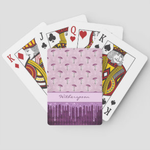 Lila Pilztraum und Glittertropfen Monogramm Spielkarten