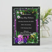 Lila Pinecones essen Drink Frohe Weihnachten Einladung (Stehend Vorderseite)