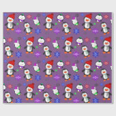 Lila Pinguine und Schneeflocken Niedliche Weihnach Geschenkpapier (Flach)