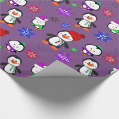 Lila Pinguine und Schneeflocken Niedliche Weihnach Geschenkpapier (Ecke)