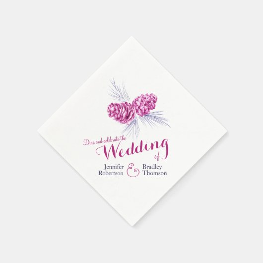 Lila Pinienhaine Winterhochzeit Serviette (Ecke)