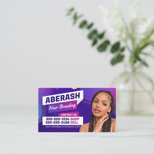 Lila Pink African Hair Brading Foto Friseur Salon Visitenkarte (Stehend Vorderseite)
