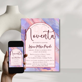 Lila Pink Agate Spanisch 90. Geburtstag für sie Einladung