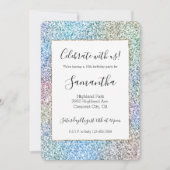 Lila Pink Aqua Blue Gold Einhorn Glitzer Einladung (Vorderseite)