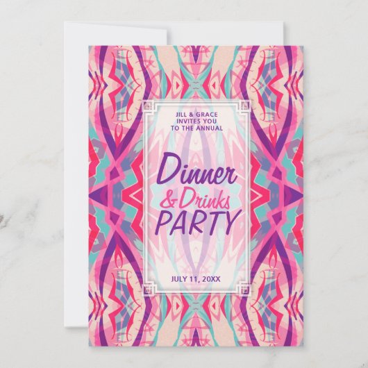 Lila Pink Aqua Boho Chic Dinner Drinks Party Einladung (Vorderseite)