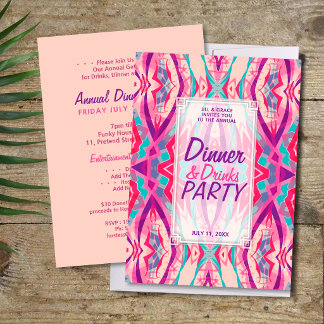 Lila Pink Aqua Boho Chic Dinner Drinks Party Einladung