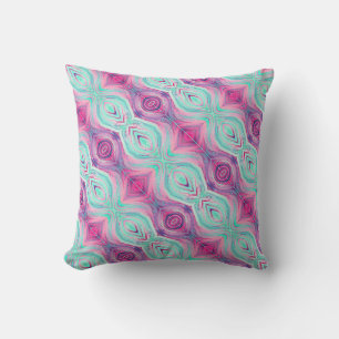 Lila Pink Aqua Muster Reversible Boho Kissen
