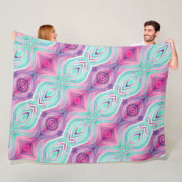 Lila Pink Aqua Pattern Boho Fleecedecke