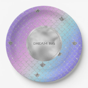 Lila Pink Aqua Silver Mermaid Glitzer Pappteller