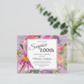 Lila Pink Aquarell Floral 100. Geburtstag Postkarte (Stehend Vorderseite)