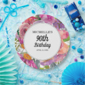 Lila Pink Aquarell Floral 90. Geburtstag Pappteller (Party)