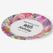 Lila Pink Aquarell Floral 90. Geburtstag Pappteller (Schrägansicht)