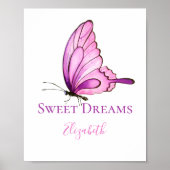 Lila Pink Aquarell Schmetterling Kinderzimmer Kuns Poster (Vorne)