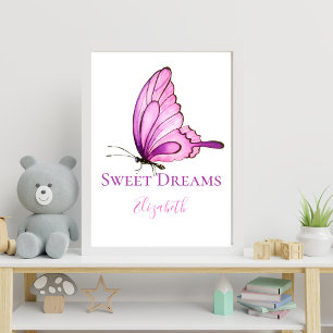 Lila Pink Aquarell Schmetterling Kinderzimmer Kuns Poster