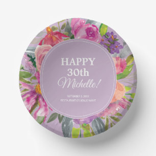 Lila Pink Aquarell Wildblume 30. Geburtstag Pappteller