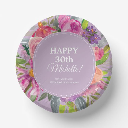 Lila Pink Aquarell Wildblume 30. Geburtstag Pappteller (Vorderseite)