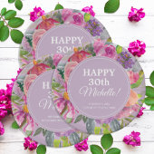 Lila Pink Aquarell Wildblume 30. Geburtstag Pappteller