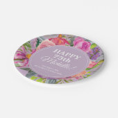 Lila Pink Aquarell Wildblume 75. Geburtstag Pappteller (Schrägansicht)