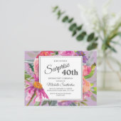 Lila Pink Aquarellblume 40. Geburtstag Postkarte (Stehend Vorderseite)