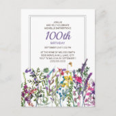 Lila Pink Aquarellfarben Wildblumen 100. Geburtsta Postkarte (Vorderseite)