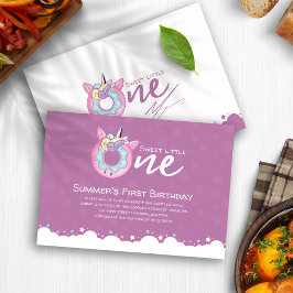 Lila Pink Baby Girl Sweet One 1. Geburtstag Donut Einladung