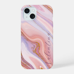 Lila Pink Beerenmarmor Gold Glitter Anpassbar iPhone 15 Hülle