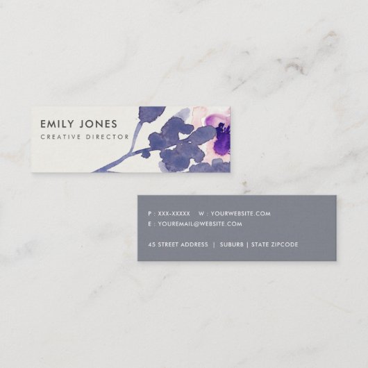 LILA PINK BLAU INK WASCHWASSERFARBE MINI VISITENKARTE (Vorne/Hinten)