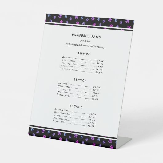 Lila Pink Blue Beruflich Pet Salon Service Sockelschild (Vorderseite)