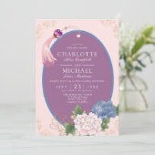 Lila Pink Blue Chinoiserie Peony Tassel Wedding Einladung (Stehend Vorderseite)