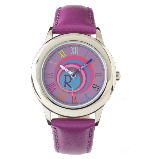 Lila Pink Blue Clock Art Girly Armbanduhr (Vorderseite)