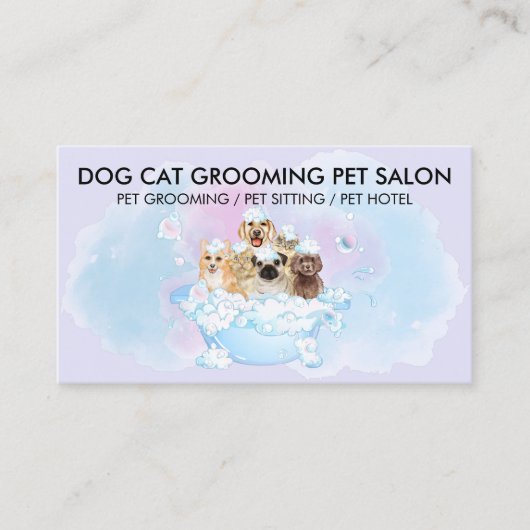 Lila Pink Blue Hunde Katzen Dusche Pet Groomer Visitenkarte (Vorderseite)