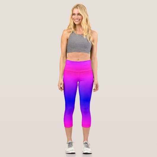 Lila Pink Blue Neon Gradient Ombre Leggings (Vorderseite)