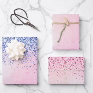 Lila Pink Blue Ombre Glitzer Geschenkpapier Set