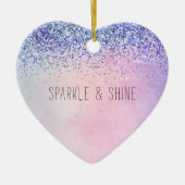 Lila Pink Blue Ombre Glitzer Keramik Ornament (Vorne)