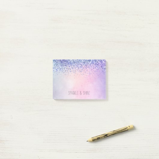 Lila Pink Blue Ombre Glitzer Post-it Klebezettel (Auf Schreibtisch)