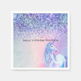 Lila Pink Blue Ombre Glitzer Unicorn Serviette