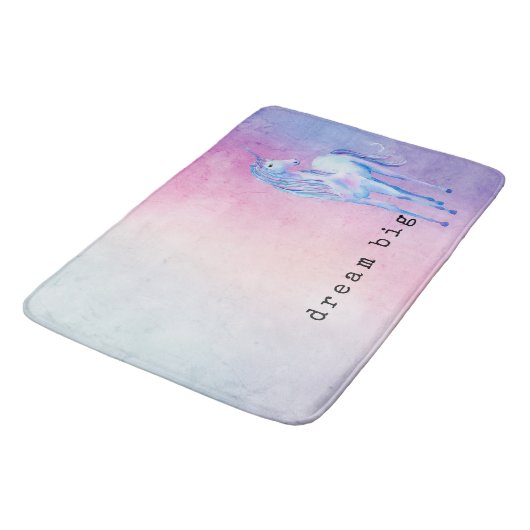 Lila Pink Blue Ombre Unicorn Badematte (Schrägansicht)