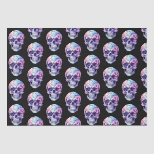 Lila Pink Blue Skull Black Halloween Seidenpapier (Vorderseite)
