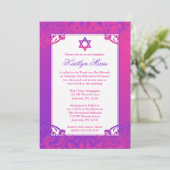 Lila Pink Blüh Bat Mitzvah Einladungen (Stehend Vorderseite)
