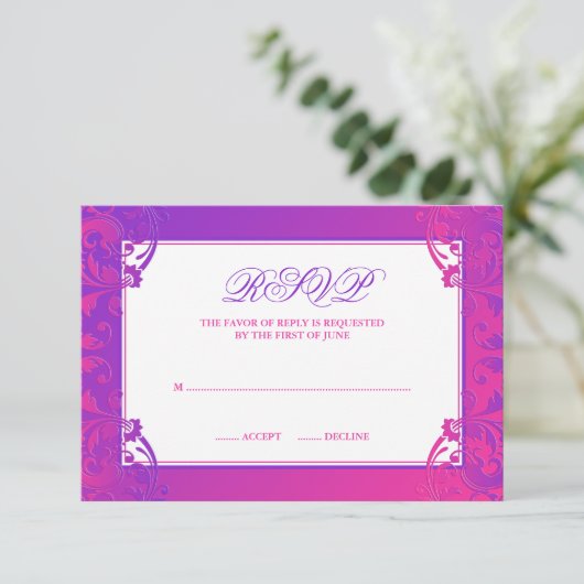 Lila Pink Blühte Bat Mitzvah UAWG RSVP Karte (Stehend Vorderseite)